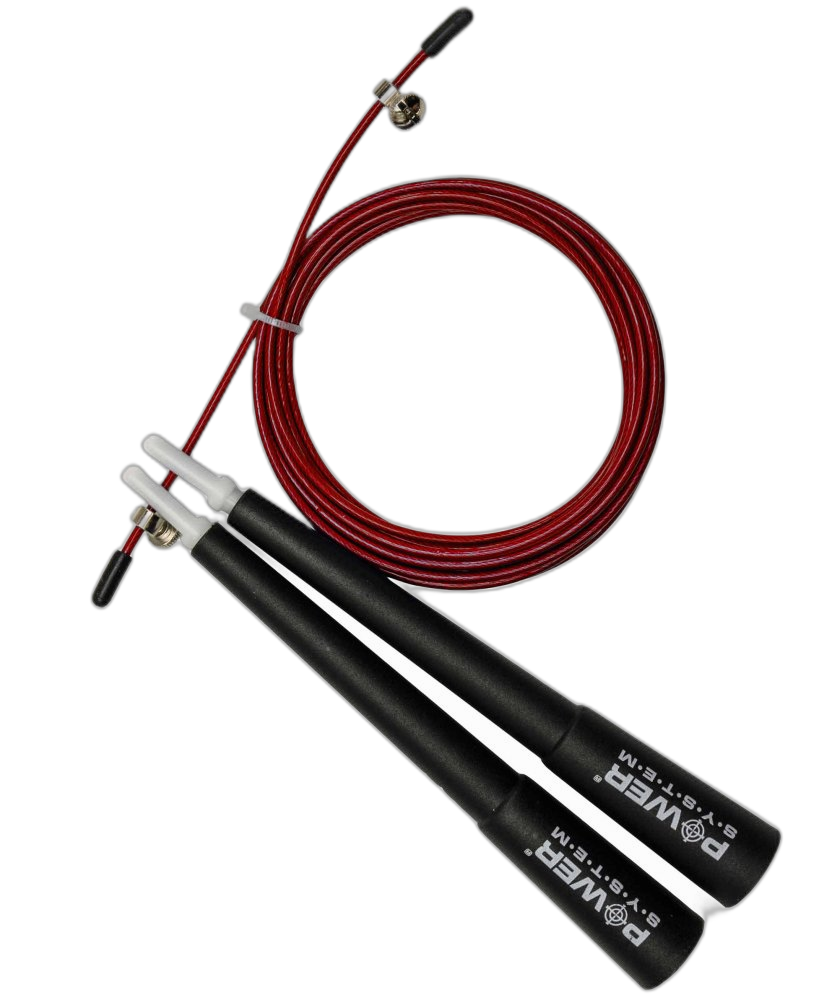 PowerSystem švihadlo s ocelovým lankem Crossfit Jump Rope červené