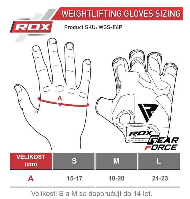 RDX rukavice růžové Gloves Sublimation F6  tabulka velikostí