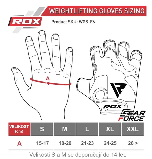 RDX rukavice šedé Gloves Sublimation F6  tabulka velikostí